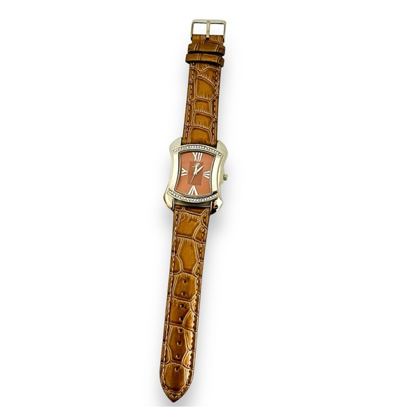Watch Womens Designer Watch BURGI Rhinestone Brown Leather Wristwatch - Picture 6 of 16